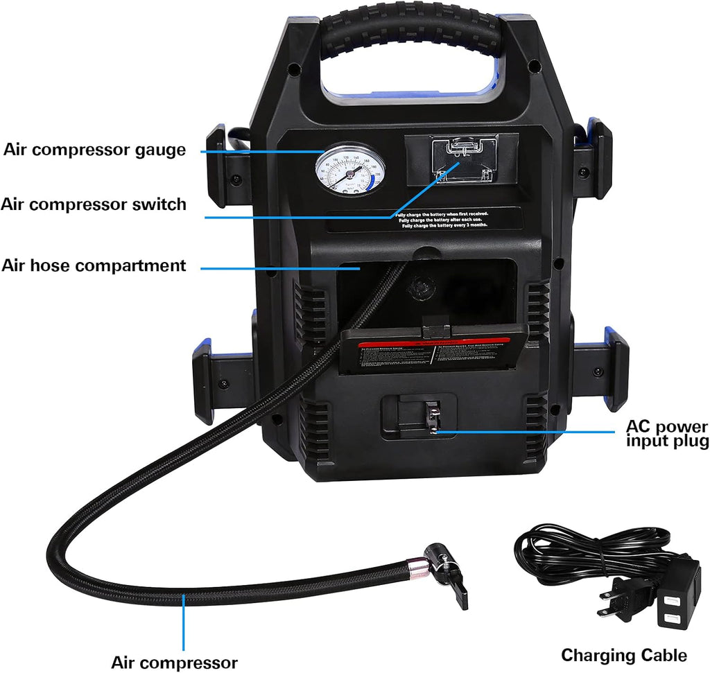 900 Peak/400 Instant Amps Portable Power Station Jump Starter with Air Compressor N4825