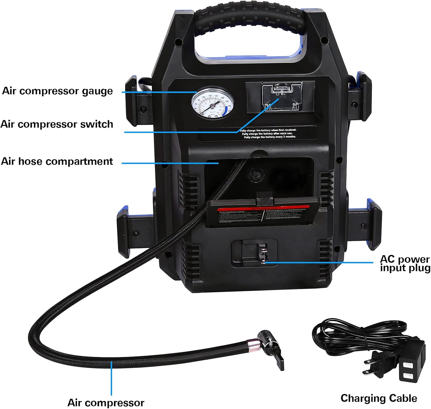900 Peak/400 Instant Amps Portable Power Station Jump Starter with Air Compressor N4825