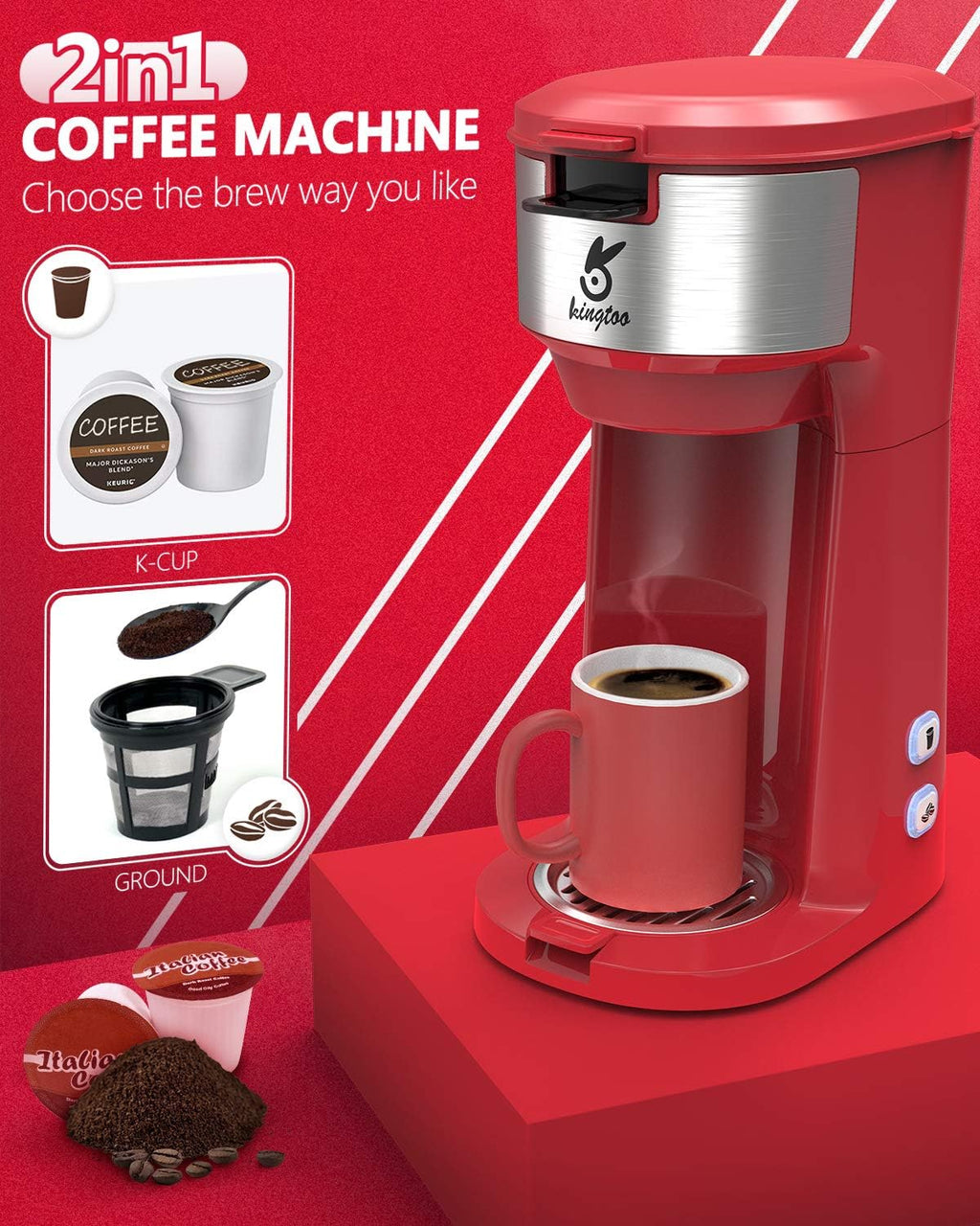 Single Serve K Cup Coffee Maker with Self Cleaning Function T338209
