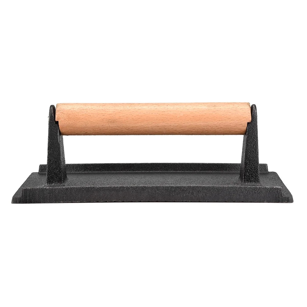 Commercial Cast Iron Steak Press with Wooden Handle D4896