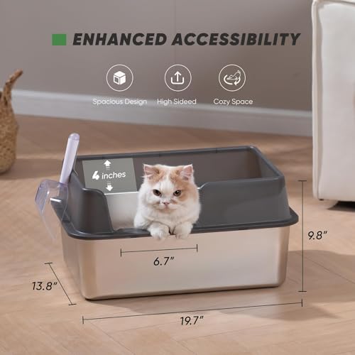 Stainless Steel Large Cat Litter Box with Scoop O20069
