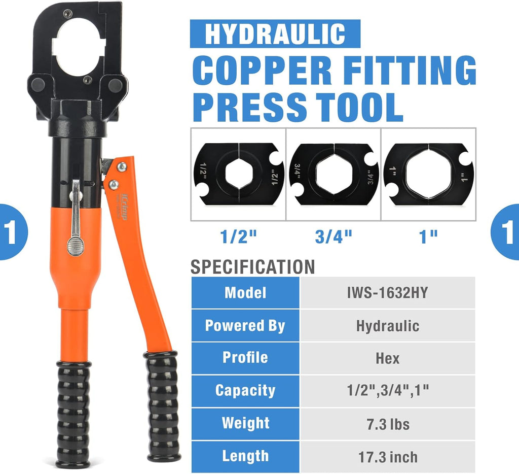 Hydraulic Copper Tubing Press Tool Kit for 1/2-in, 3/4-in, 1-in Copper Fittings V864718