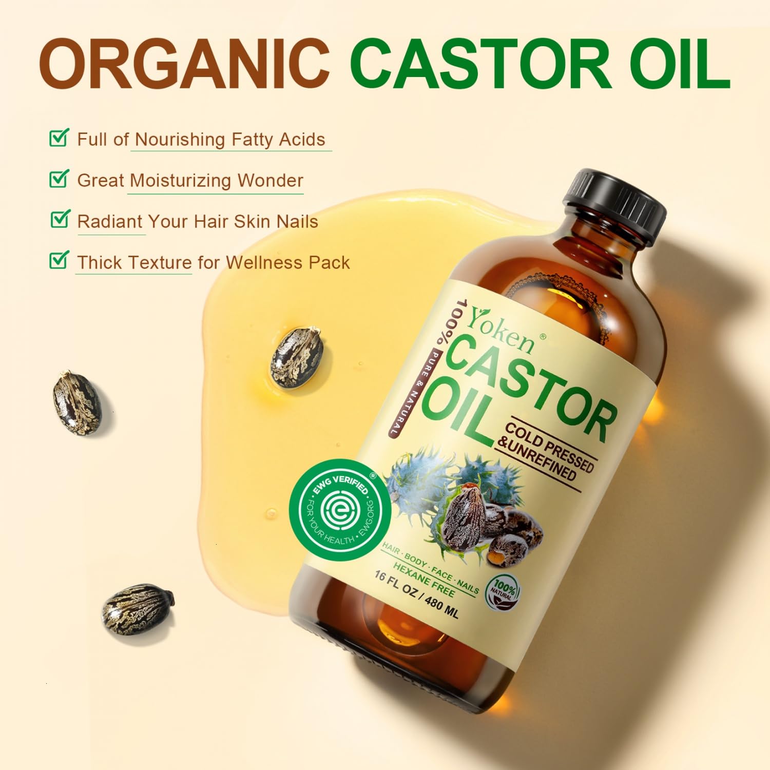 16 fl oz 100% Natural Cold Pressed Castor Oil E51622