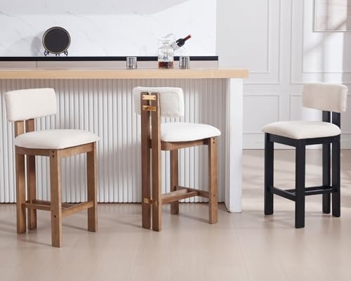 Set of 4 Beige Linen Upholstered Bar Height Stools with Hardwood Frame F283047