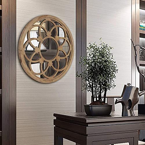 Rustic 30" Round Wall Mirror Wood Frame K813