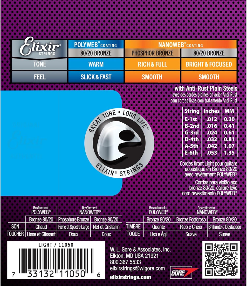 80/20 Bronze POLYWEB Coating Acoustic Guitar Strings, 6 String Set, Light 12-53 B46046
