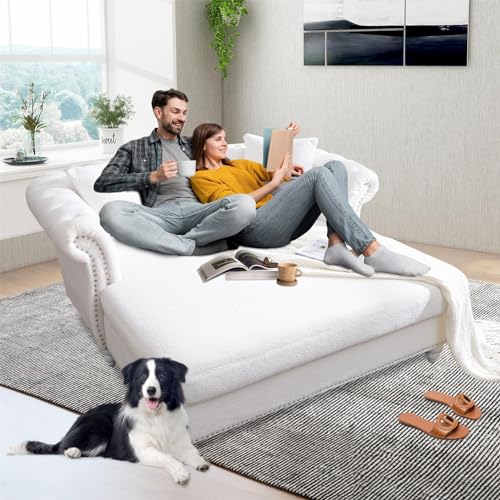 White Velvet Oversized Chaise Sofa with 2 Pillows G72805