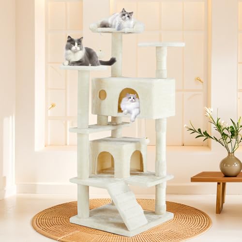 Dark Gray 54 Inches Cat Tree Tower with Scratching Post N984