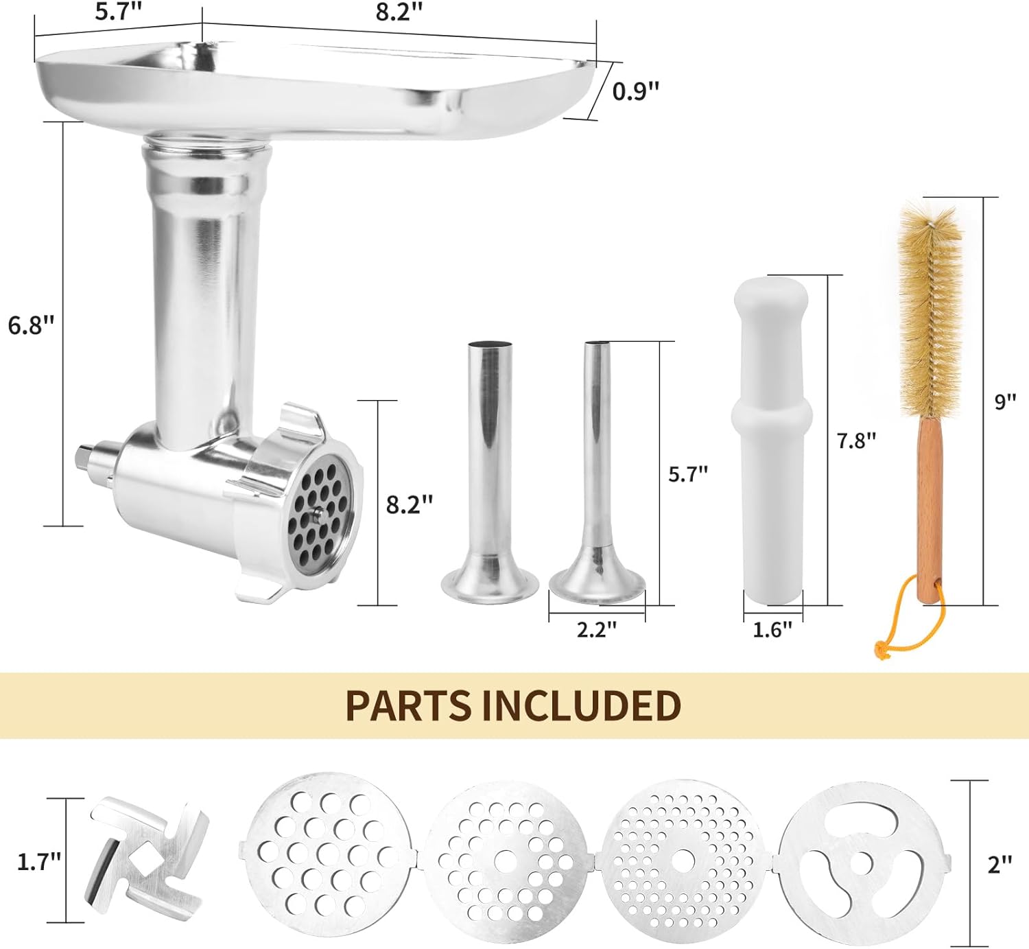 Metal Meat Grinder Attachment for KitchenAid Stand Mixer with 3 Sausage Stuffer Tubes M156408