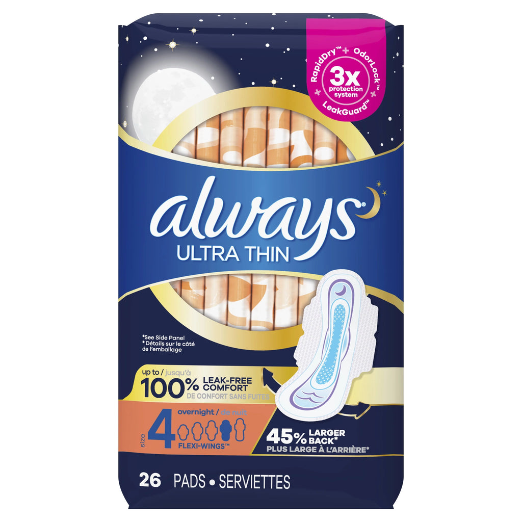 Ultra Thin Overnight Pads with Wings, Size 4, 36 Count B952139