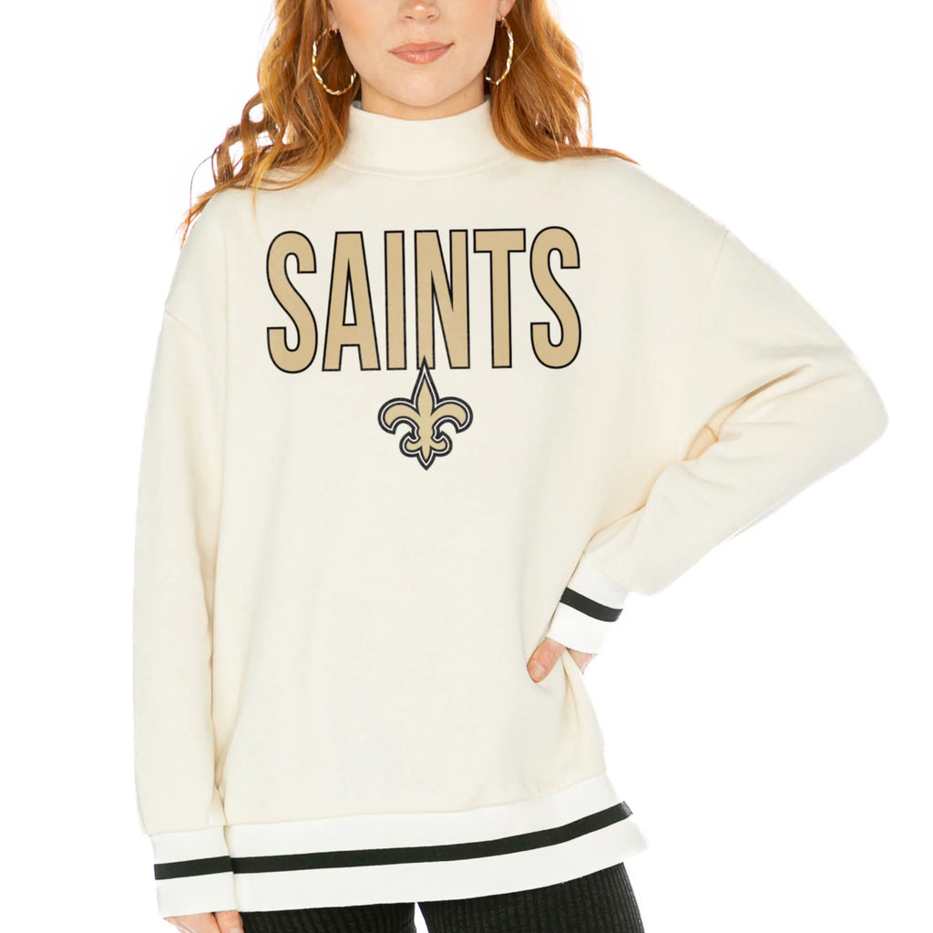 White Mock Neck Fleece Pullover Sweatshirt U336291