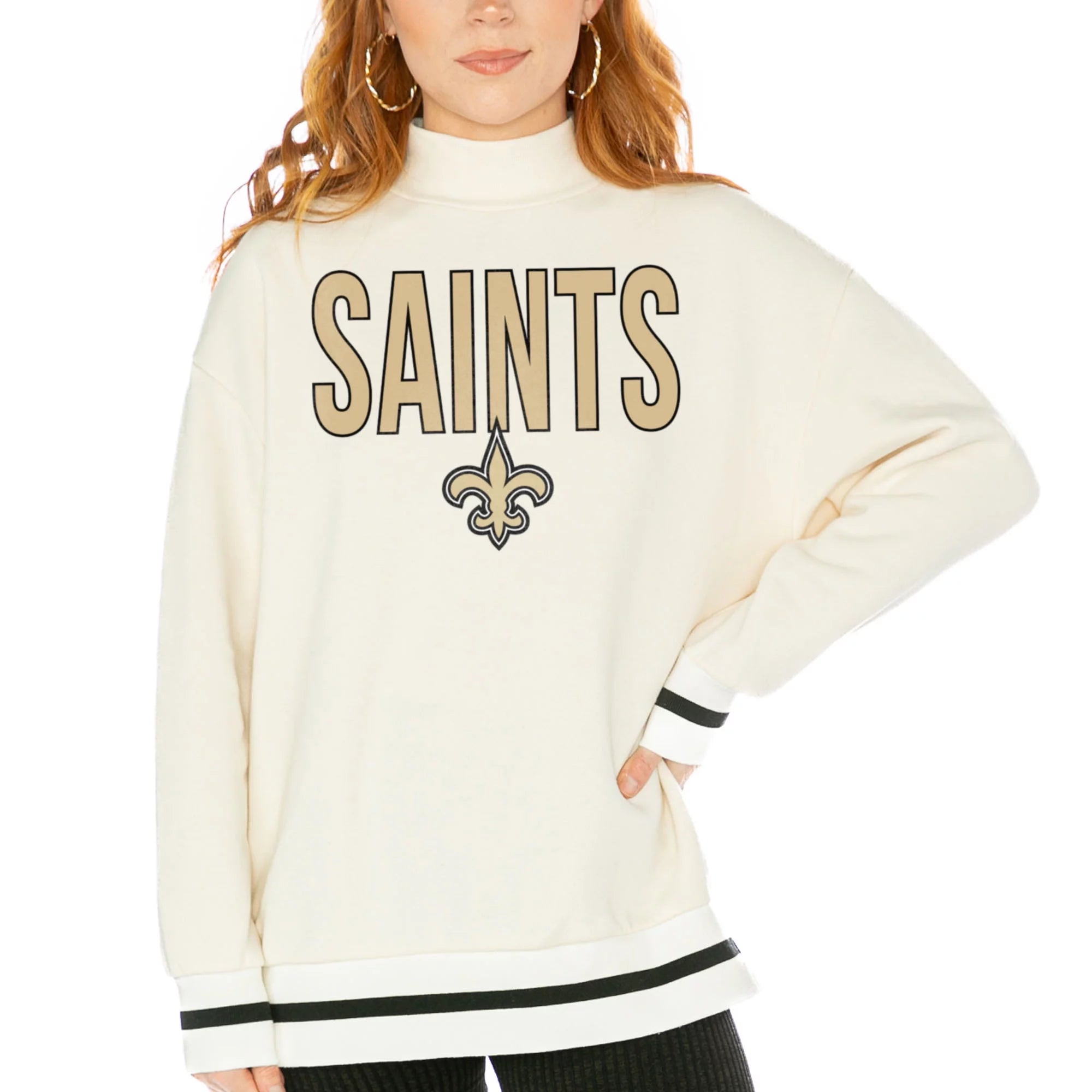 White Mock Neck Fleece Pullover Sweatshirt U336291