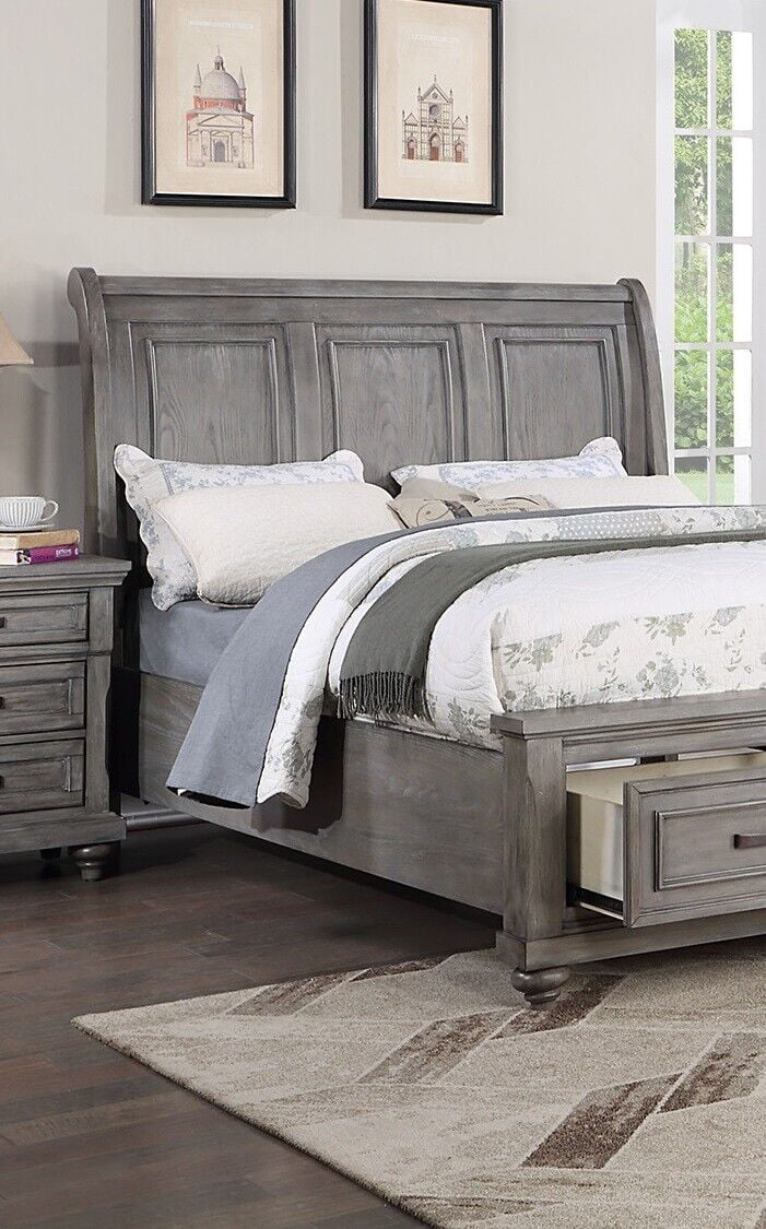 Grey Wooden Queen Size Bed with 2 Nightstands 3pc Set A924