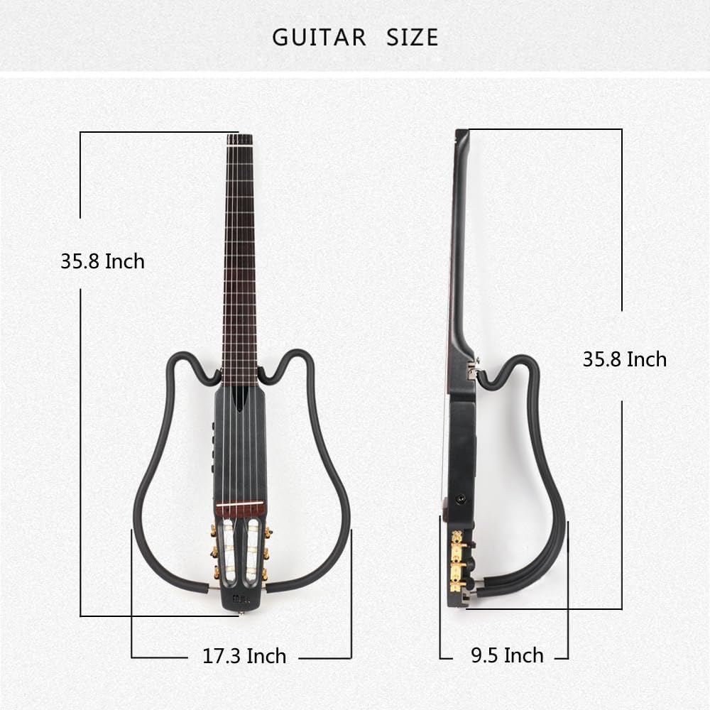 Electric Classical Guitar Nylon String Headless Silent Portable Travel Built In Effect With Gig Bag Y129