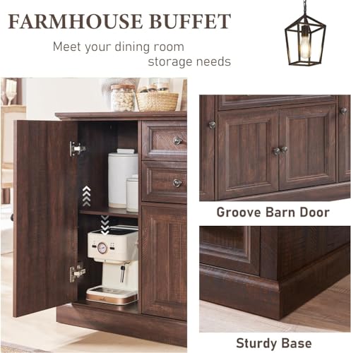 Brown Wood Buffet Cabinet with Storage, 2 Drawers, 4 Barn Doors G995764