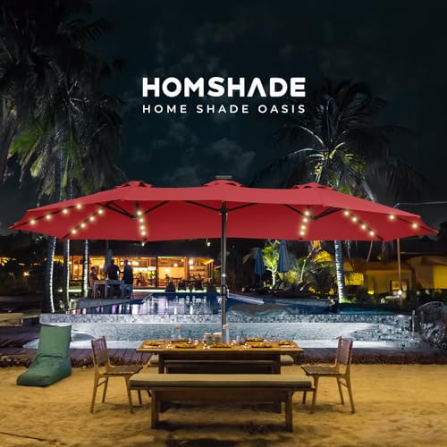 15ft Solar Lights LED Lighted Outdoor Extra Large Market Table Umbrella L34500