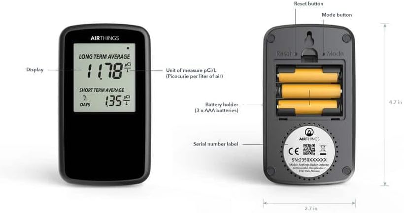 Portable Radon Detector, AAA Battery Operated T56168