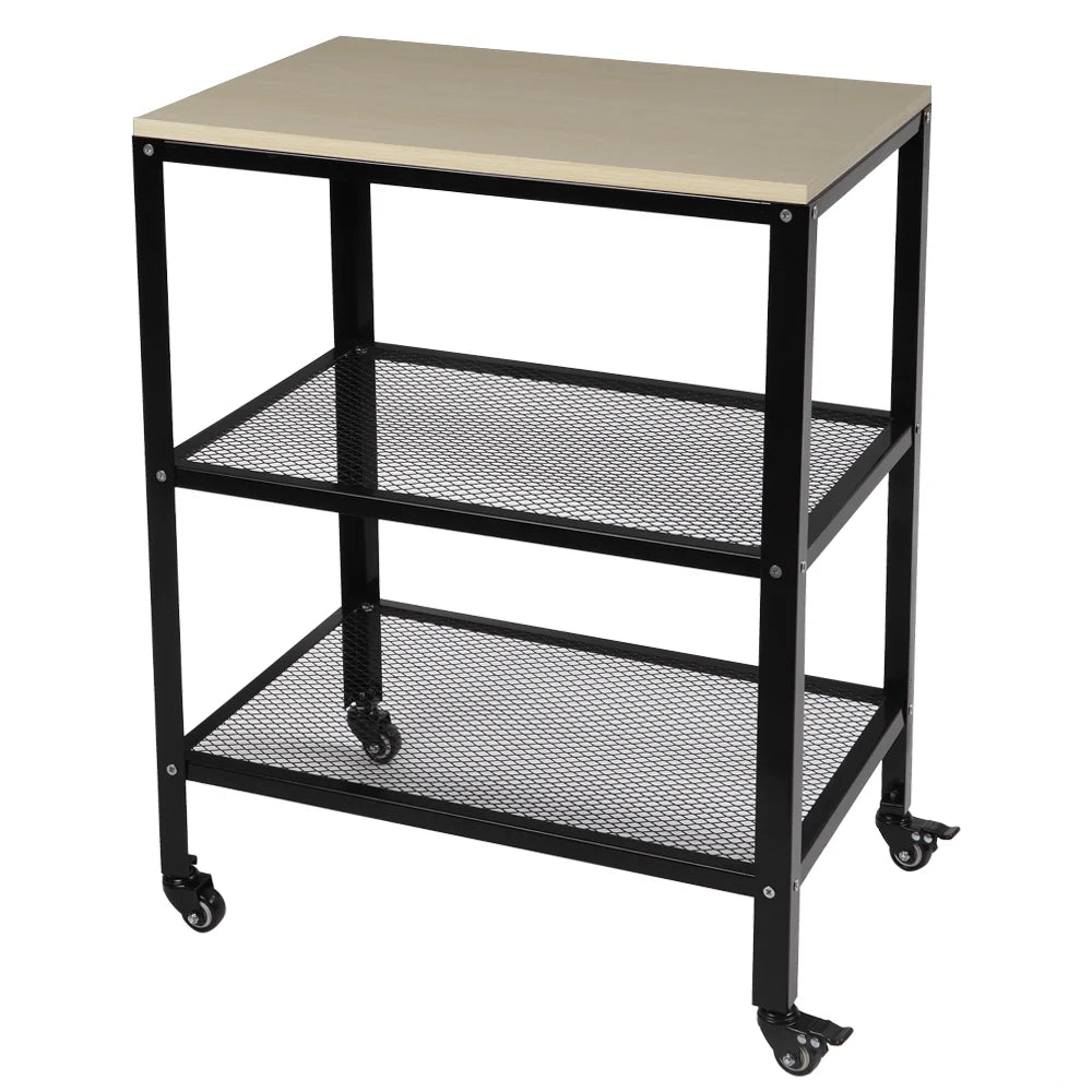 White 3-Tier Rolling Kitchen Cart with Metal Frame O243326