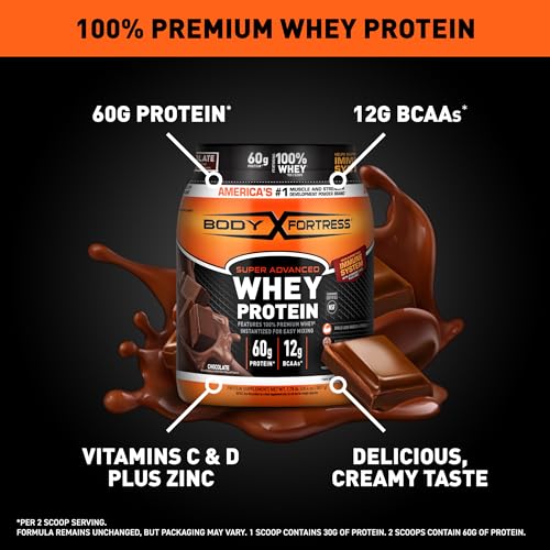 Chocolate Whey Protein Powder, 60g Protein & 12g BCAAs Per 2 Scoops, 3.9lbs O225