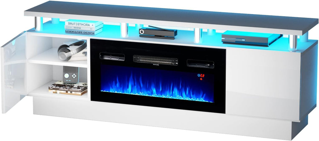White 2 Tier Electric Fireplace TV Stand B43550