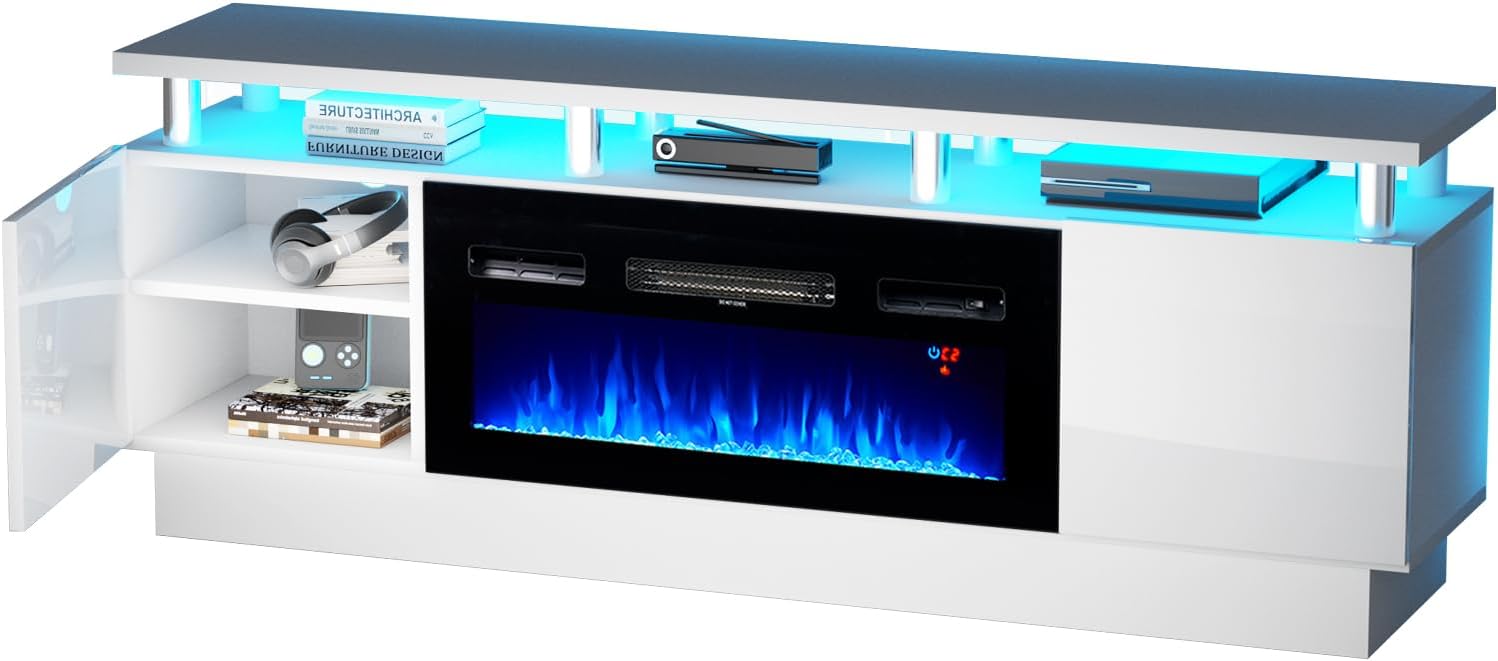 White 2 Tier Electric Fireplace TV Stand B43550
