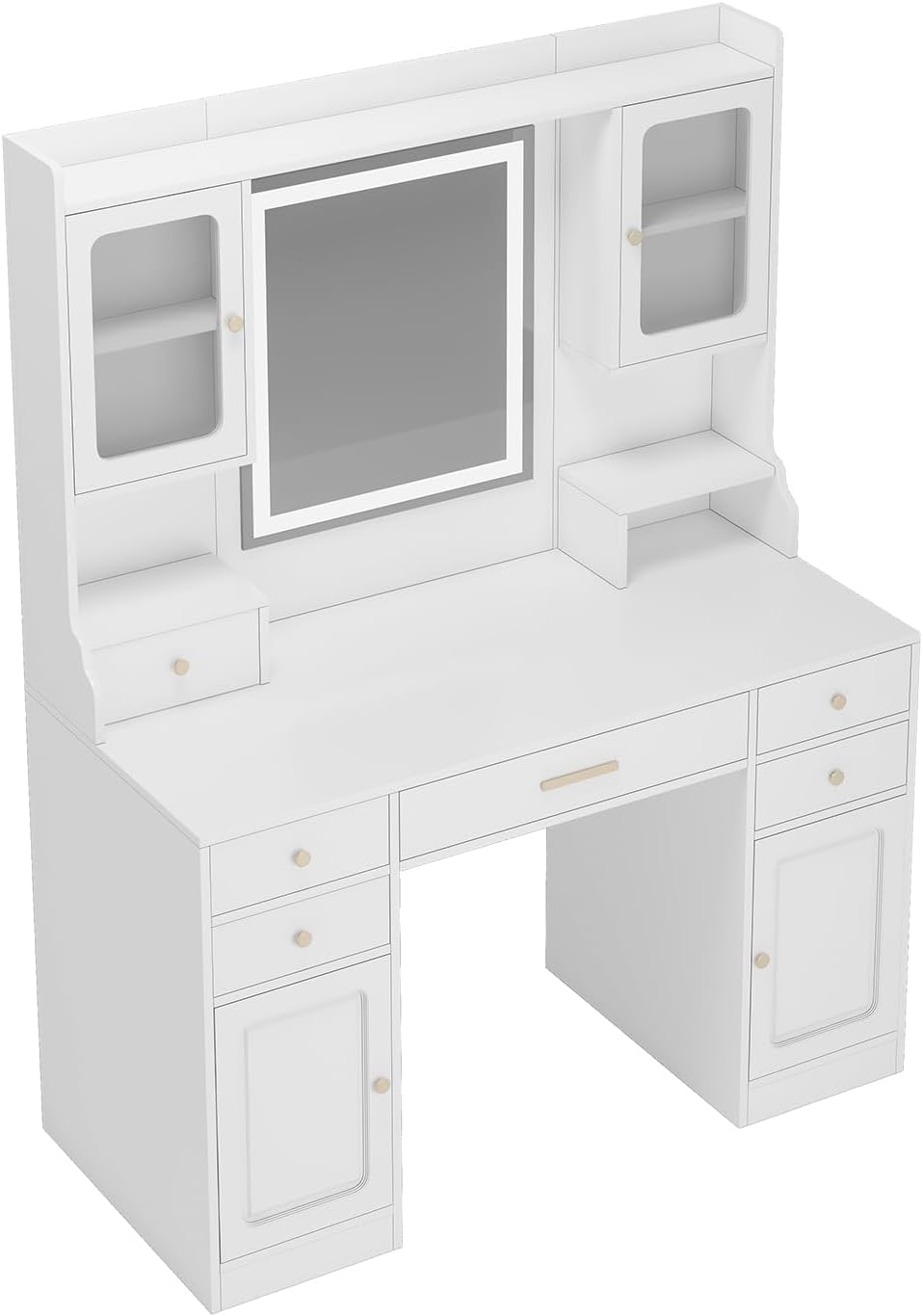 White Vanity Desk with LED Lighted Mirror and 11 Drawers Z815935