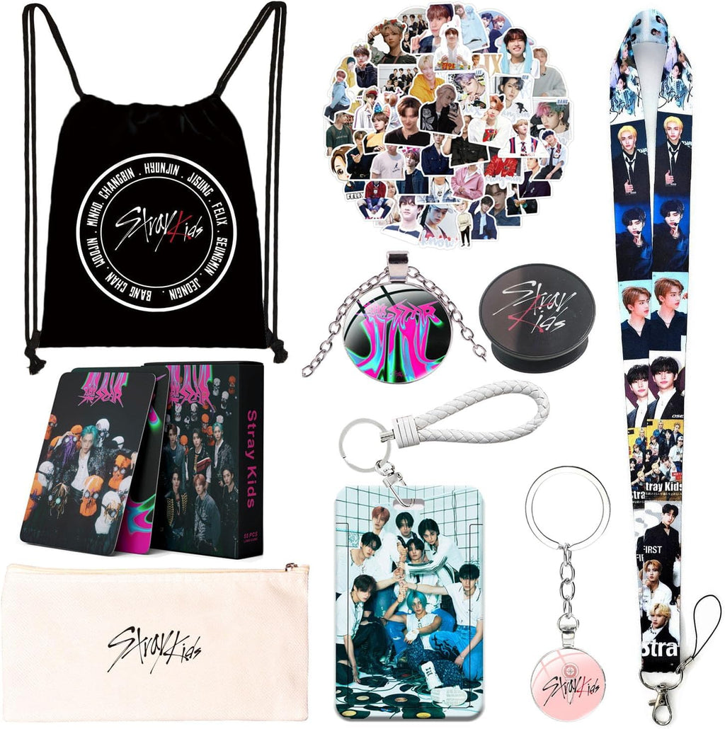 Black Gift Set with Album Photocards, Sticker, Drawstring Bag, Lanyard, Cards Holder, Keychain, Necklace, Phone Holder Q601838