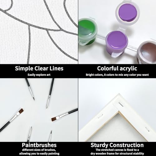 8 Acrylic Colors Painting Kit with Pre Drawn Canvas (8x10) D76573