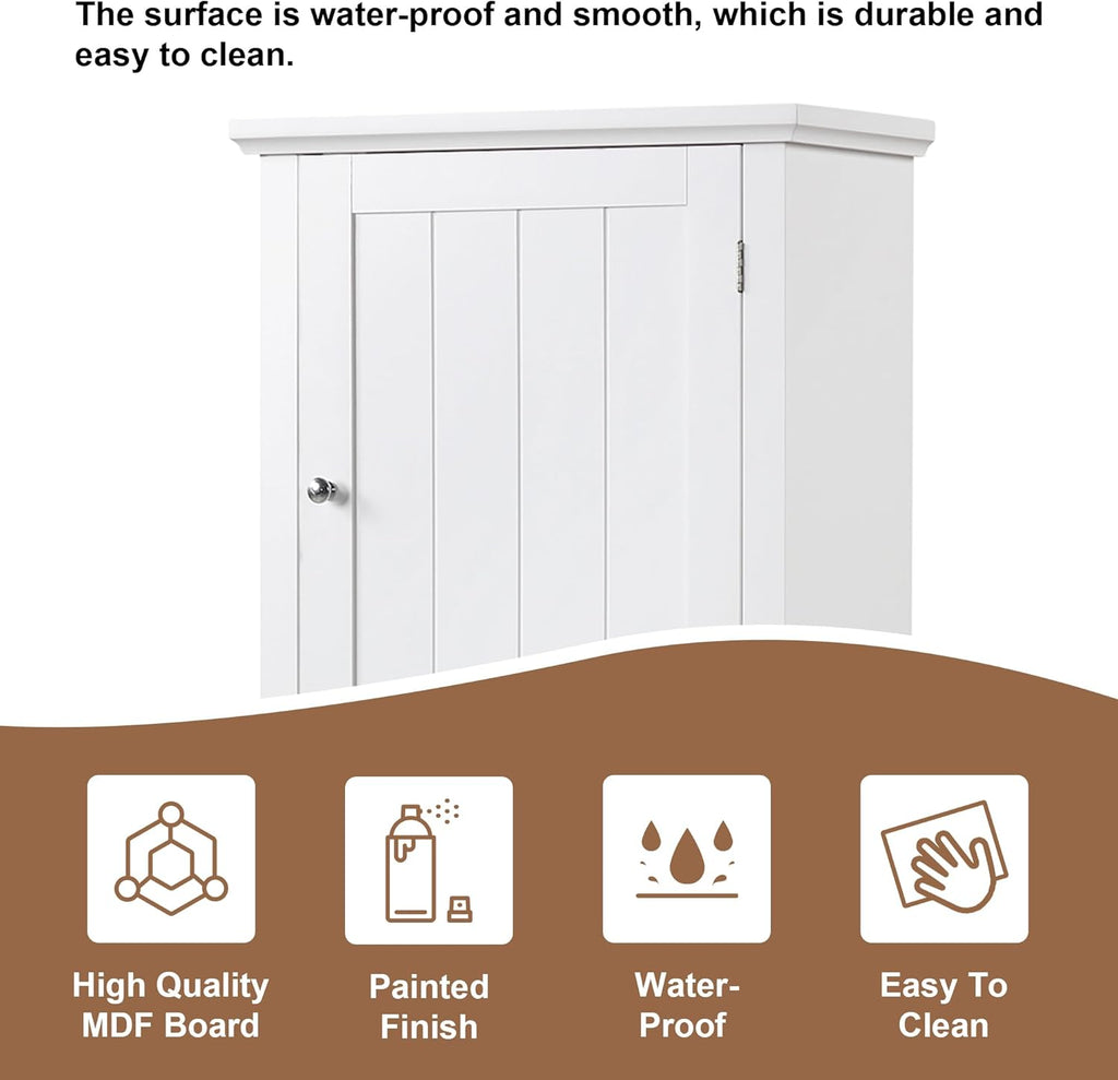 White Tall Linen Bathroom Storage Cabinet with 2 Doors and 1 Drawer L846932