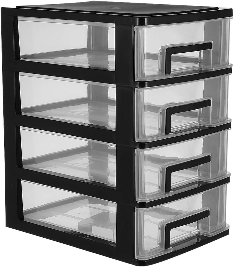 Black and Transparent 4 Layer Plastic Drawer Cabinet I77539