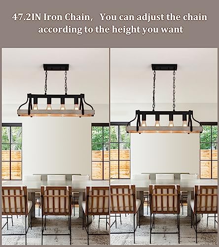 Black and Retro Wood Finish 4-Light Linear Chandelier B39300