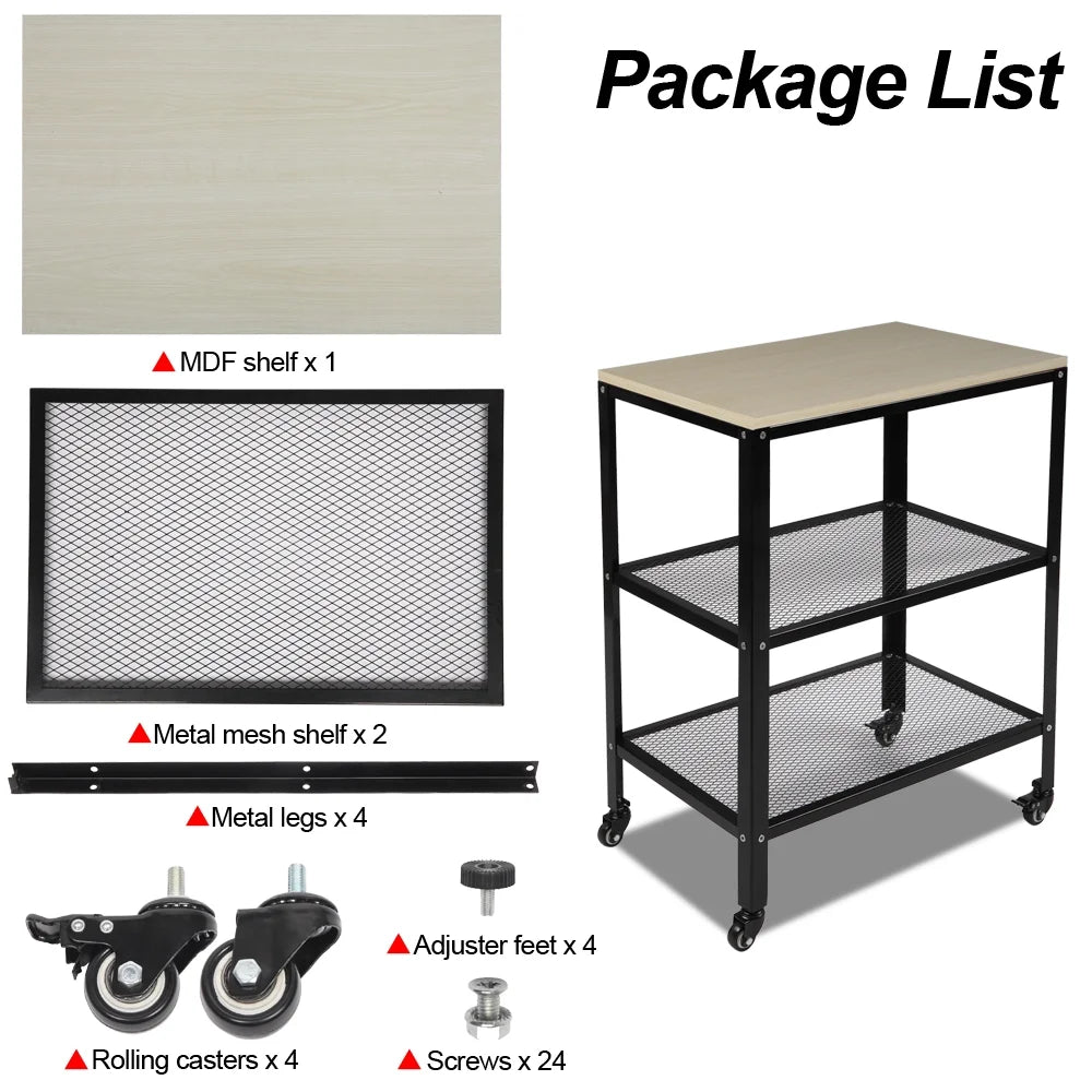 White 3-Tier Rolling Kitchen Cart with Metal Frame O243326