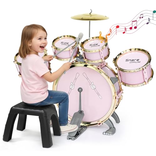 5-Piece Kids Drum Set with Stool, Pedal & Drumsticks E657224