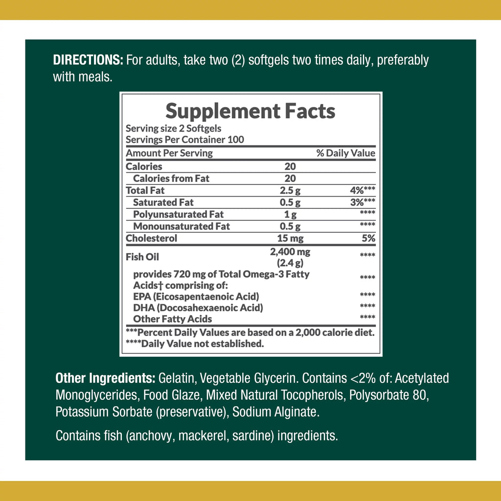 1200 Mg Fish Oil Softgels, 200 Ct, 2 Pack H1542