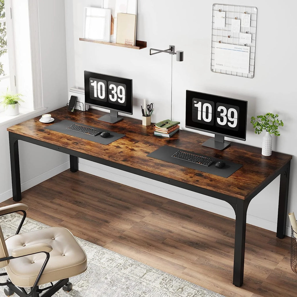 78.7 inches Extra Long Computer Desk with Adjustable Foot Pads, Rustic Brown I896235