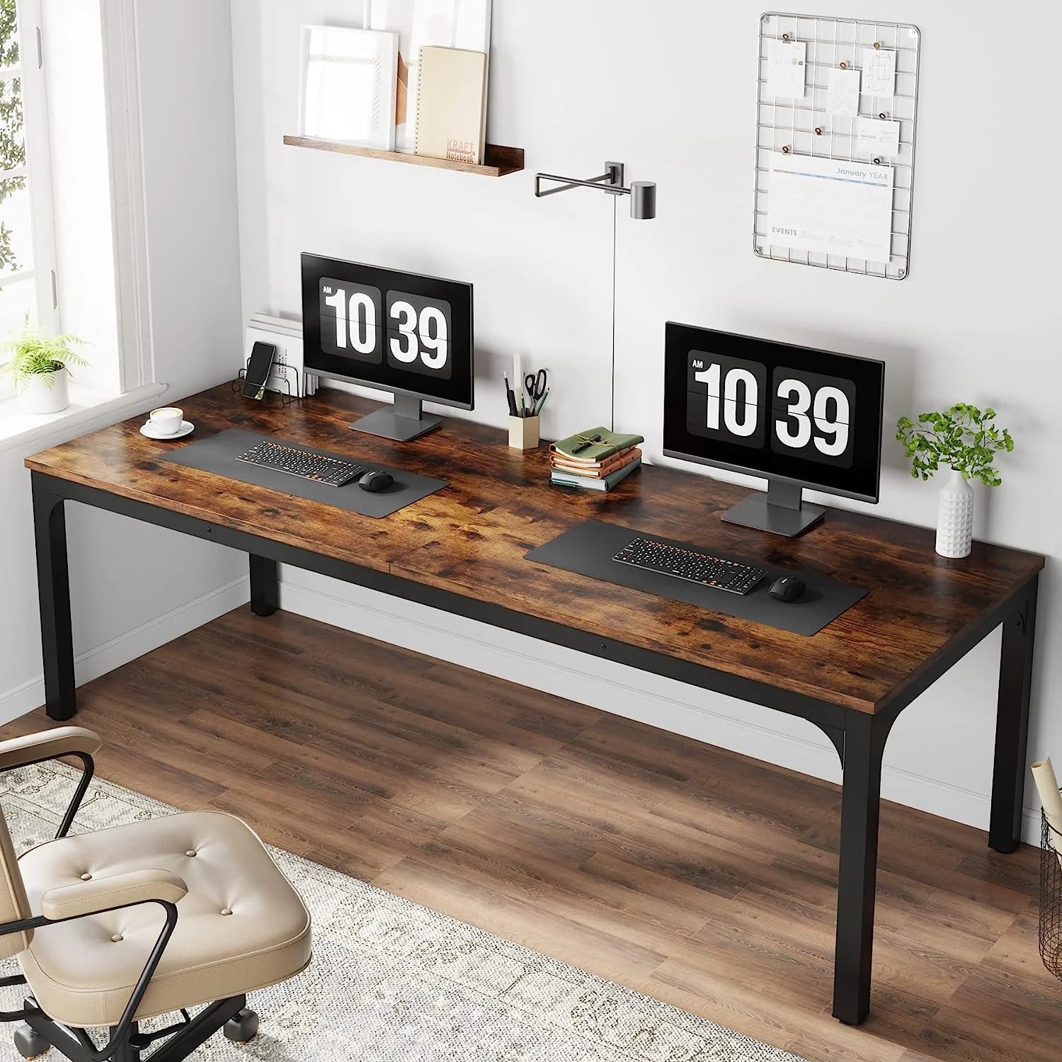 78.7 inches Extra Long Computer Desk with Adjustable Foot Pads, Rustic Brown I896235