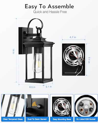 2 Pack Matte Black Outdoor Wall Lights M845