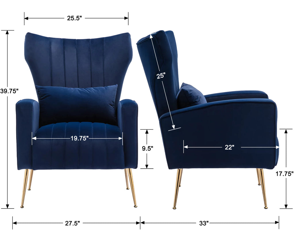 Navy Velvet Accent Chair with Metal Legs E66741