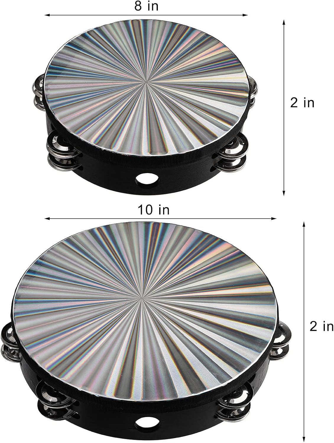2 Pack 8/10 Inch Wood Tambourine with Double Row Jingles E531
