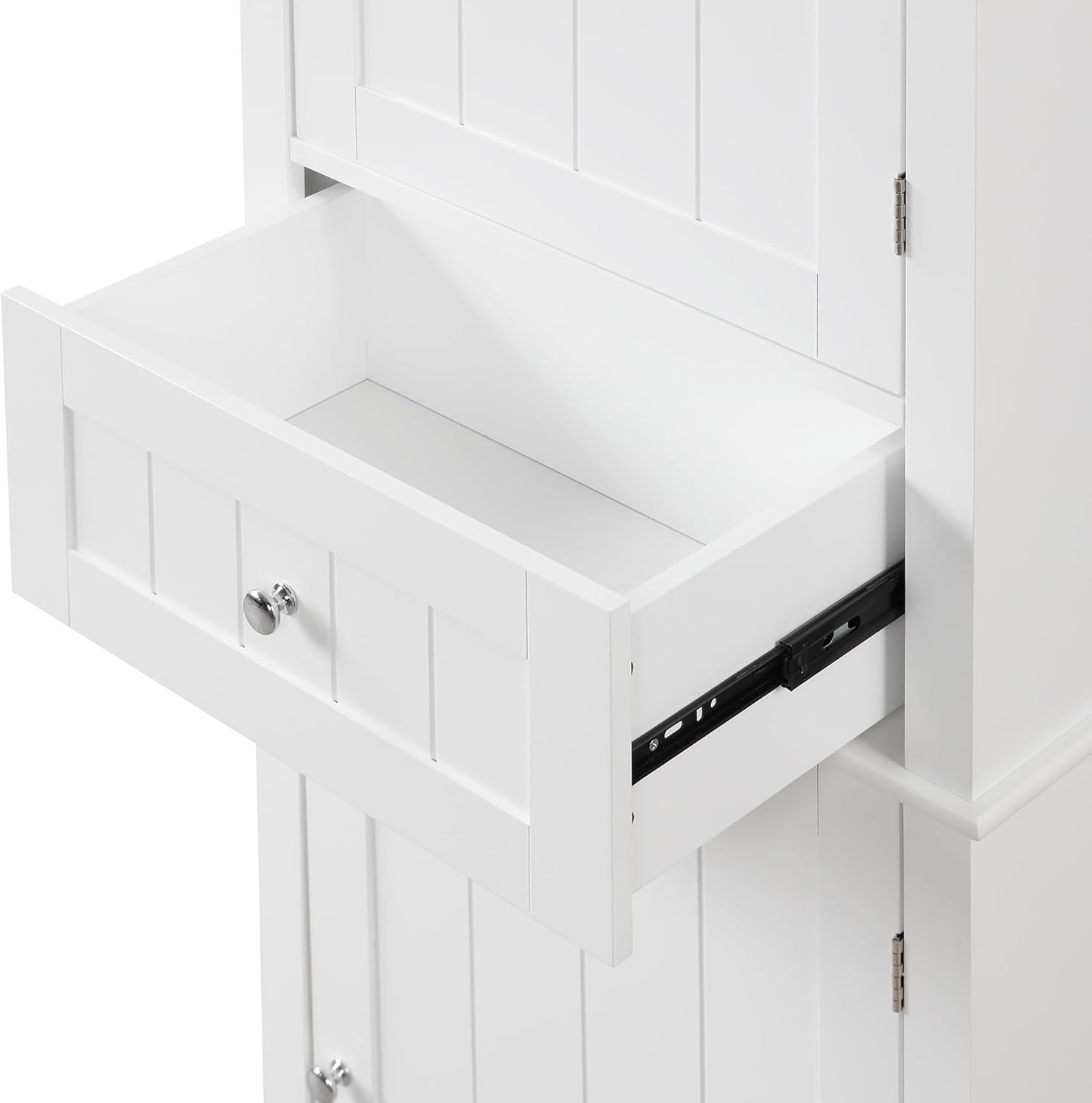 White Tall Linen Bathroom Storage Cabinet with 2 Doors and 1 Drawer L846932