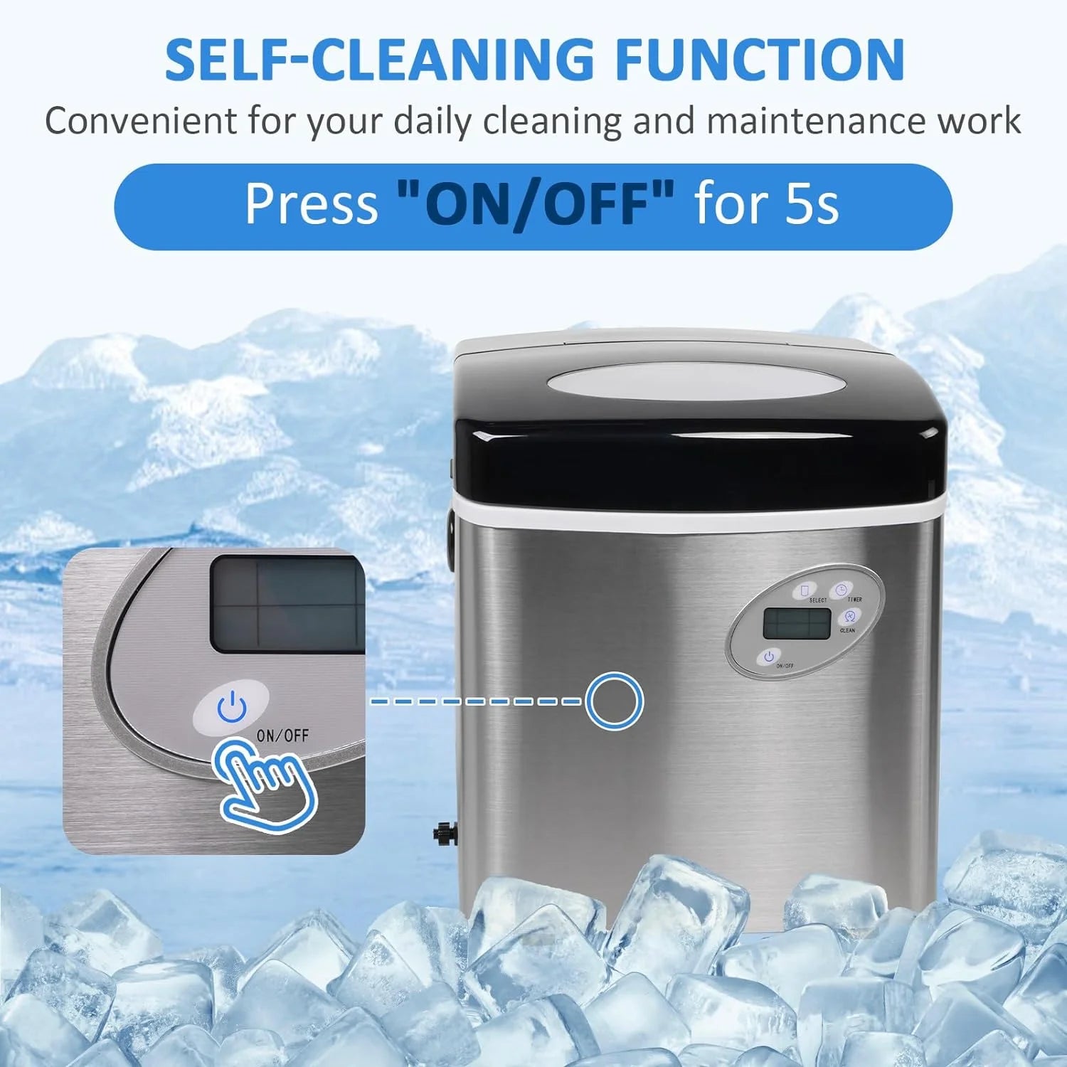 48.5lbs in 24Hrs Automatic Ice Cube Maker with Hand Scoop and Self Cleaning D33755