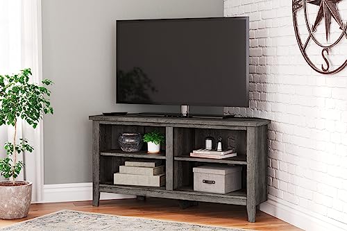 Whitewash Gray Corner TV Stand with 4 Shelves K56589