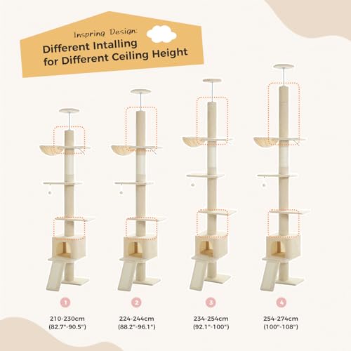 Brown Mushroom Cat Tree Adjustable Height with Cat Condo Hammock Scratching Post R6813