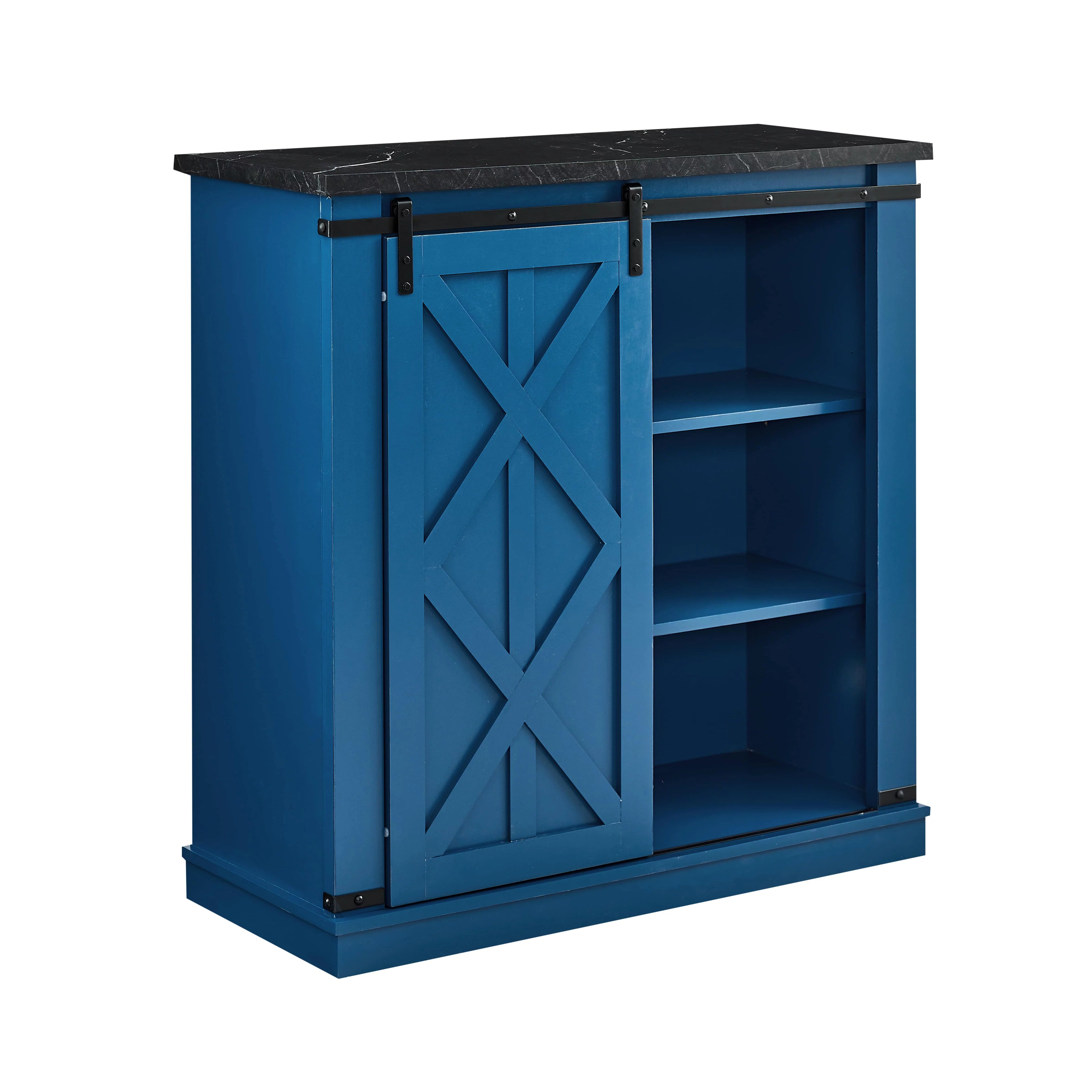 Navy Blue Wood Buffet Cabinet with Barn Door H847241