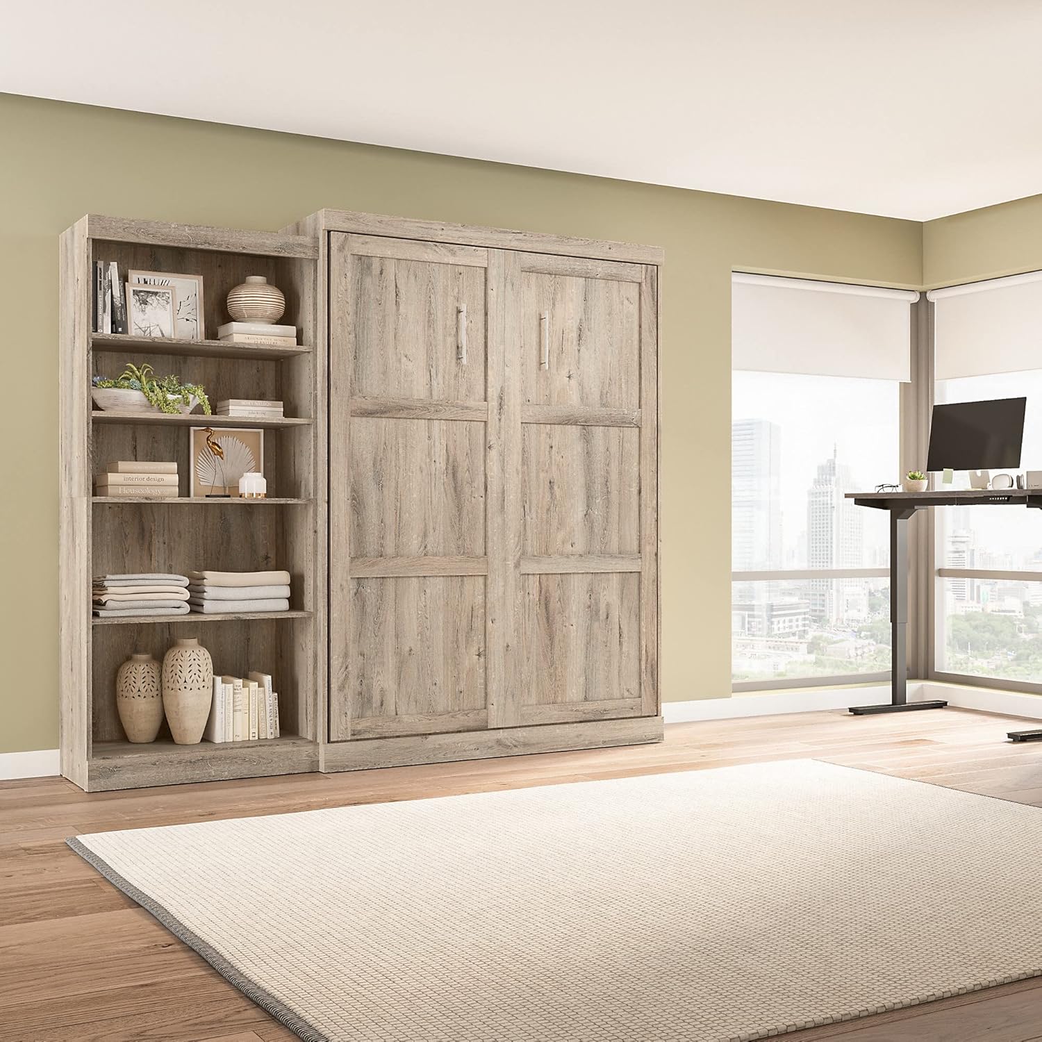 Queen Rustic Brown Wall Bed Y611307