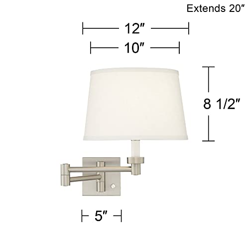 Brushed Nickel Swing Arm Wall Lamp with White Linen Shade O984934