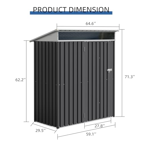 5x3 FT Waterproof Metal Garden Shed with Window and Lockable Double Door Dark Gray T787