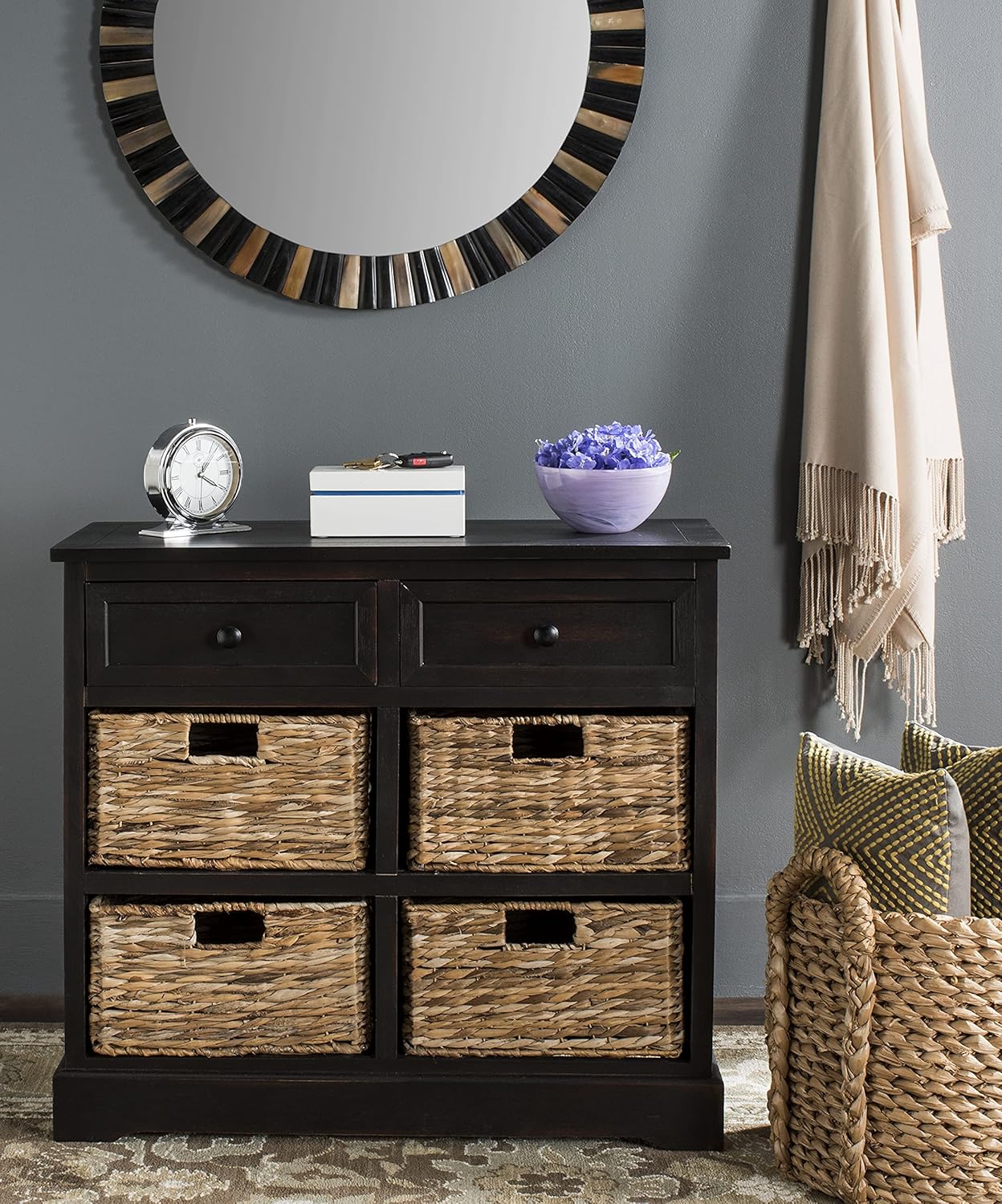 Brown Wicker Basket Storage Unit U952177