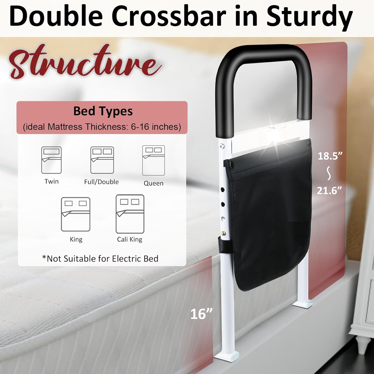 Adjustable Bed Rails with Motion Light Storage Pocket Z12738