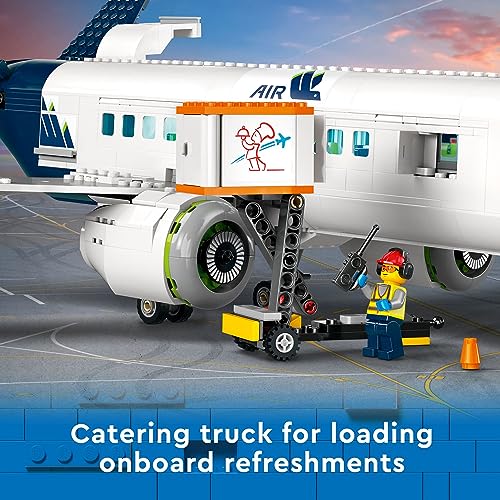 LEGO City Passenger Airplane Building Toy Set with Large Airplane, Passenger Bus, Luggage Truck, Container Loader, and 9 Minifigures C595